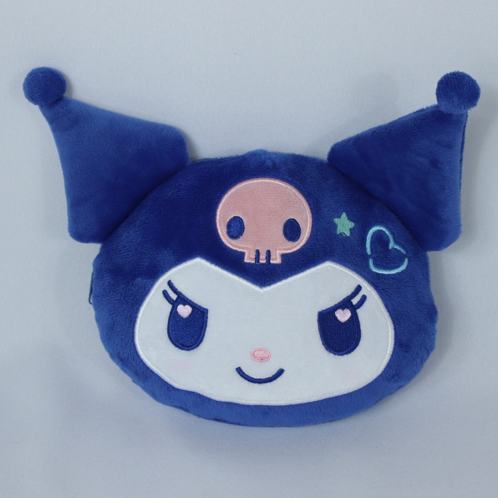 Sanrio Smiles Kuromi Face Shaped Neon Pop Plush Zippered Pouch 2024